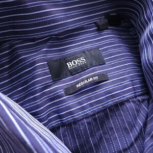 Hugo Boss Shirt Mens 15.5 32/33 Blue Striped Long Sleeve Button Up